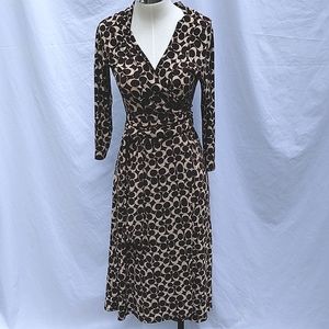 Elegant Brown Patterned Wrap Dress